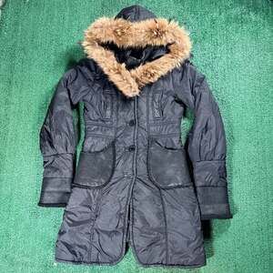 Women’s Mackage Down Parka Black Fur Hood Leather Trim Coat Medium